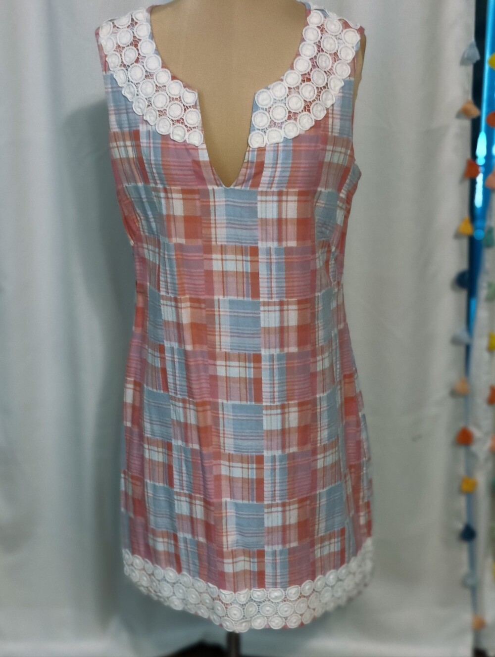 Vineyard Vines preppy Madras plaid Pink & Blue embroidery trim Academia Chic 6